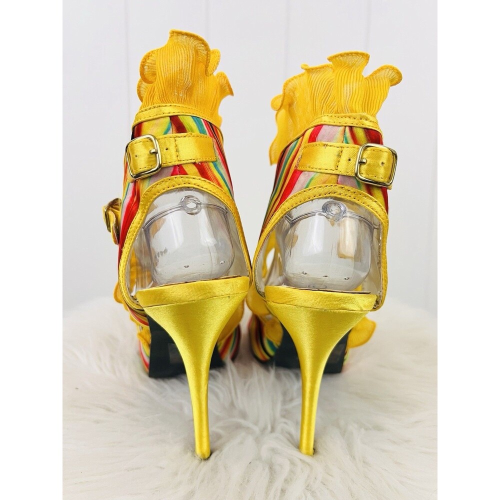 Glamorous Wild Rose Platform Stiletto Heels Ruffled Ankle Strap Size 9 - Picture 5 of 8